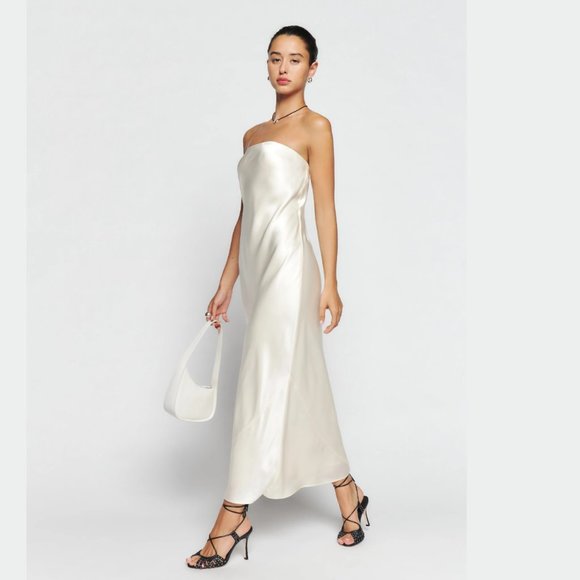 Reformation Joana silk Dress in  Fior Di Latte aka white - Picture 2 of 6